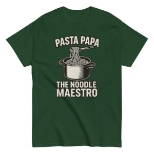 Green t-shirt with pasta pot design