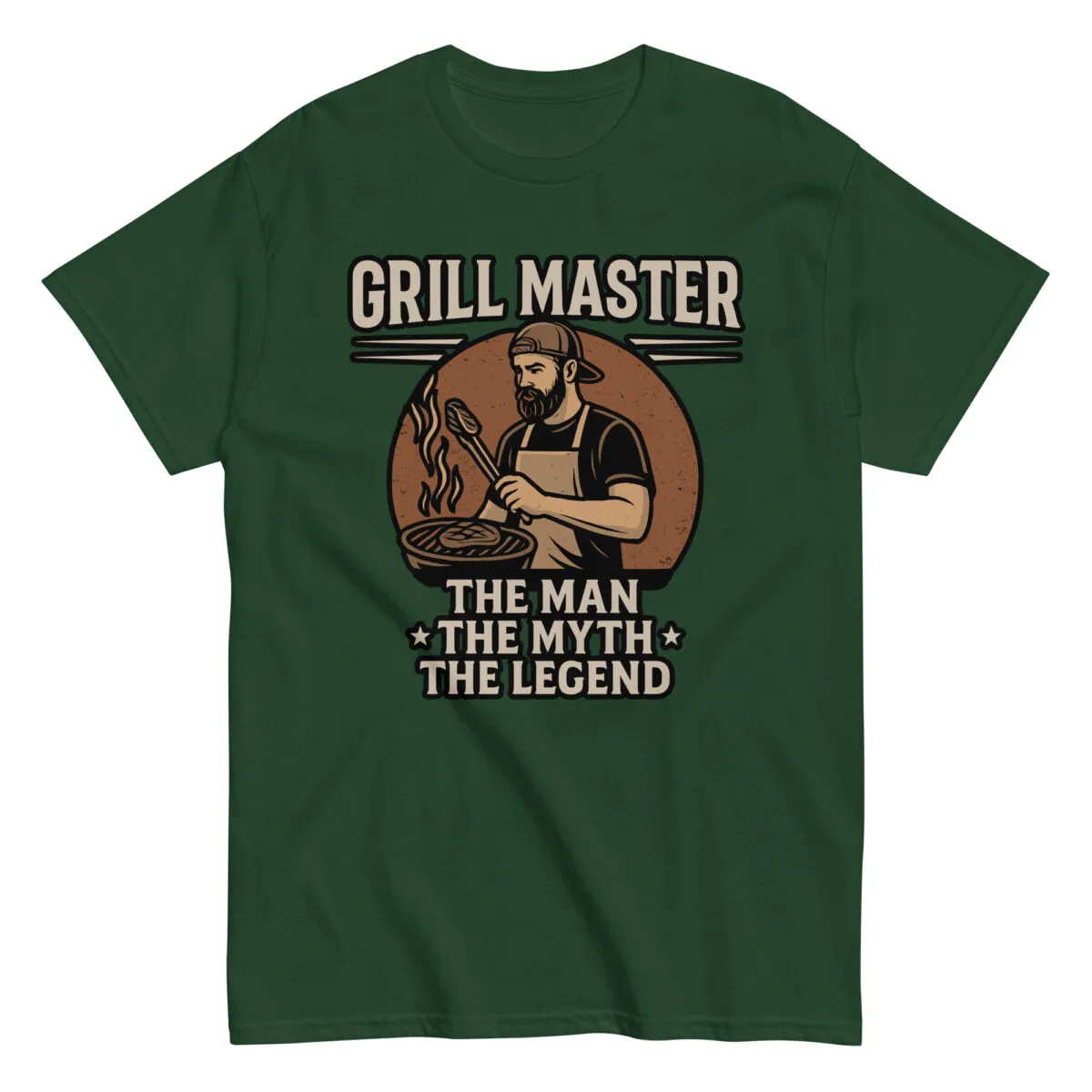 Green t-shirt with grill master design.
