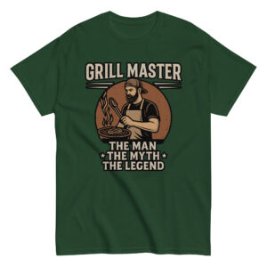 Green t-shirt with grill master design.
