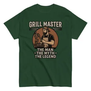 Green t-shirt with grill master design.