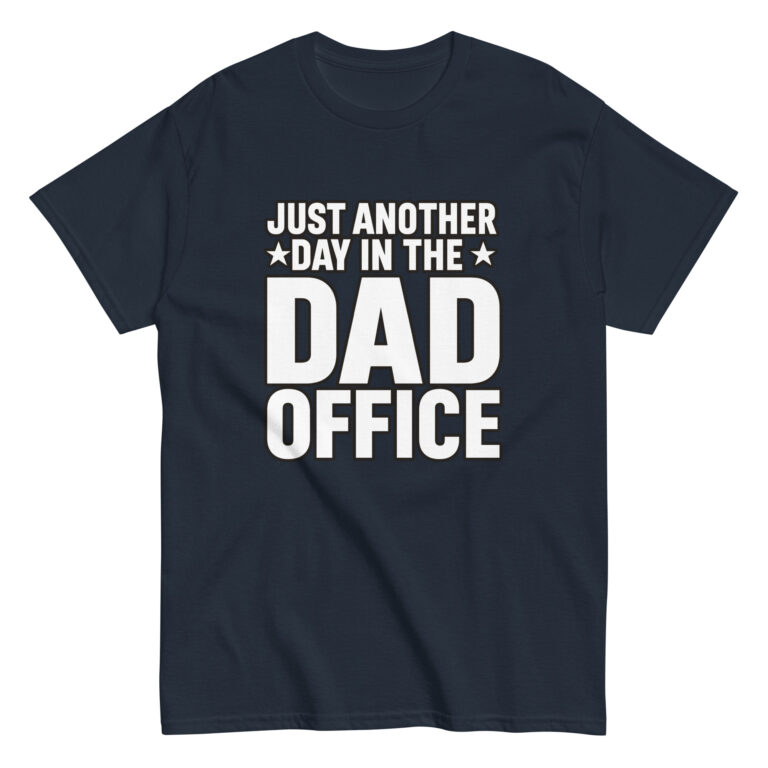 Navy t-shirt with 'Dad Office' slogan.