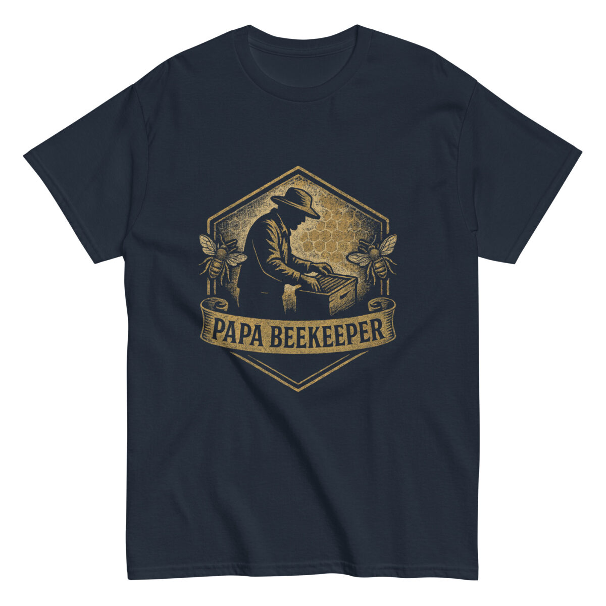Papa Beekeeper t-shirt design with beekeeper graphic.