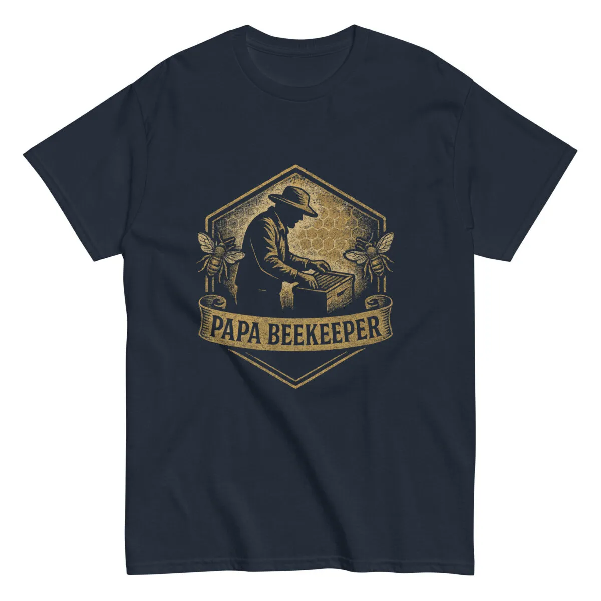 Papa Beekeeper t-shirt design with beekeeper graphic.