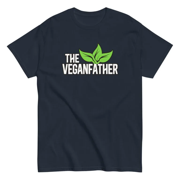 Shirt with 'The Veganfather' and green leaf design
