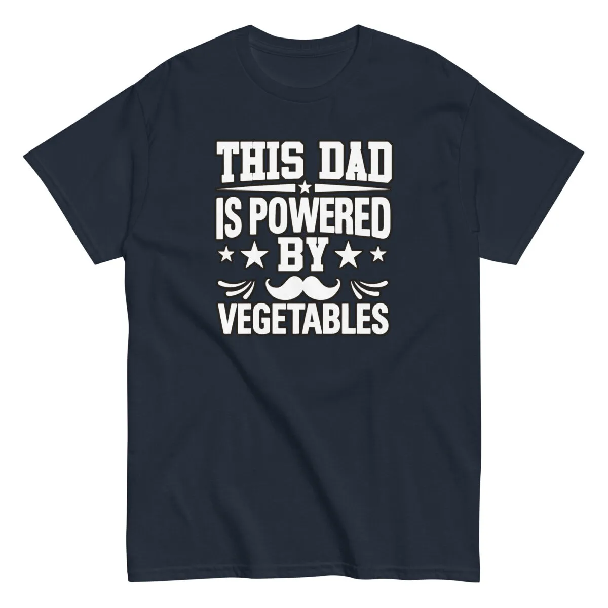 Black T-shirt with 'Powered by Vegetables' design.