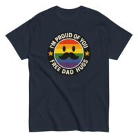 Pride t-shirt with mustache rainbow design.