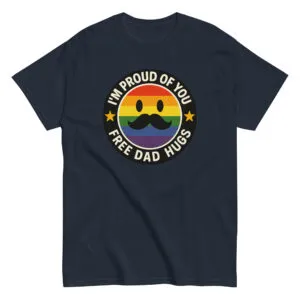Pride t-shirt with mustache rainbow design.