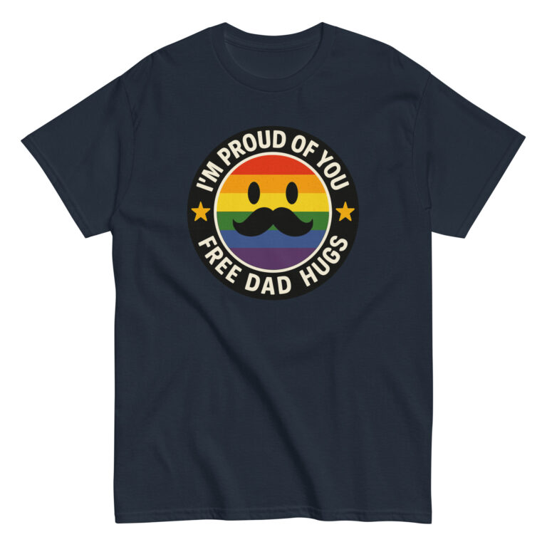 Pride t-shirt with mustache rainbow design.