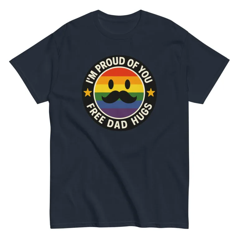 Pride t-shirt with mustache rainbow design.