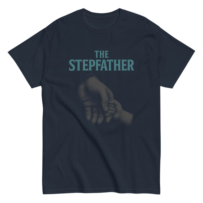 Navy t-shirt with 'The Stepfather' design.