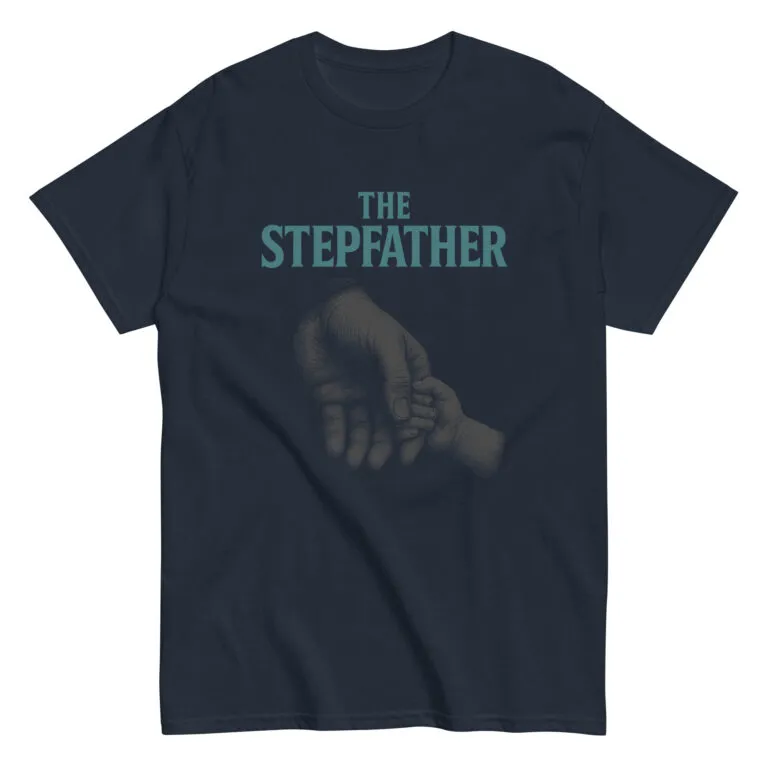 Navy t-shirt with 'The Stepfather' design.
