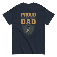 Navy T-shirt with 'Proud Special Needs Dad' design.