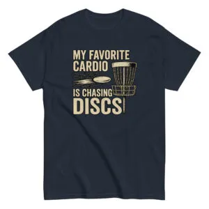 Disc golf themed t-shirt with graphic design.