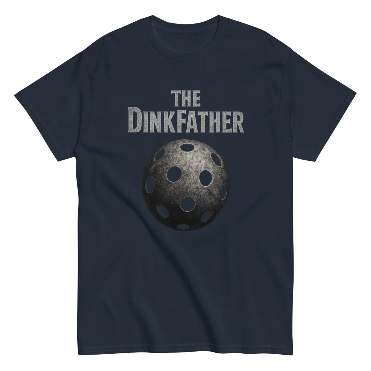 Dark t-shirt with 'The Dinkfather' design.