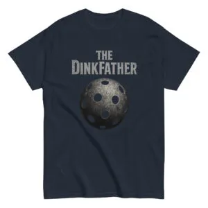 Dark t-shirt with 'The Dinkfather' design.