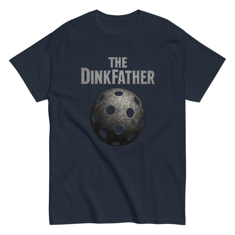 Dark t-shirt with 'The Dinkfather' design.