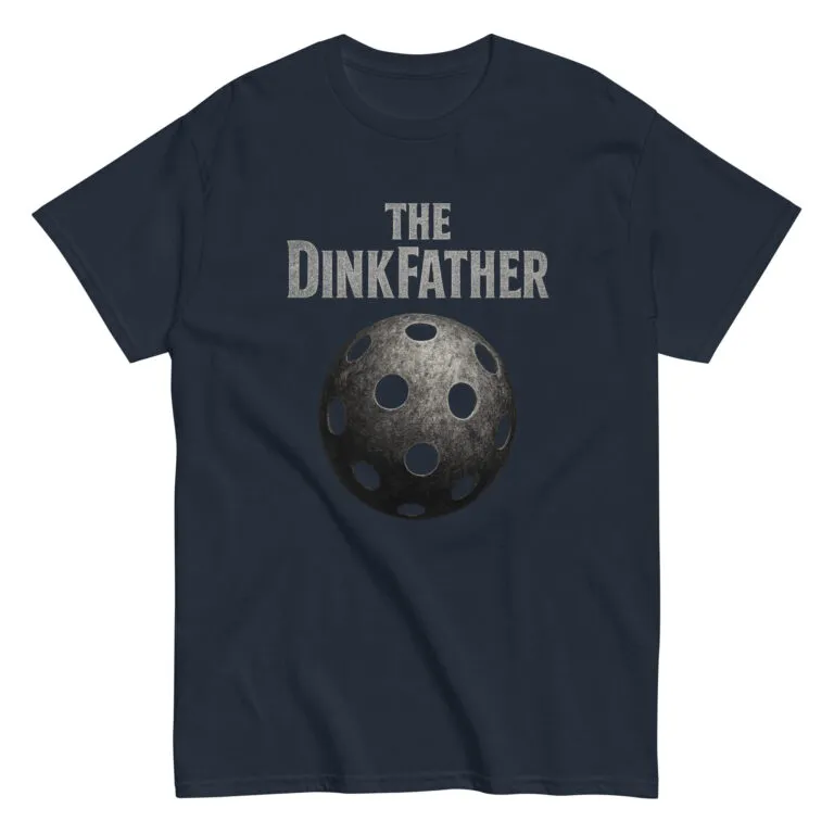 Dark t-shirt with 'The Dinkfather' design.