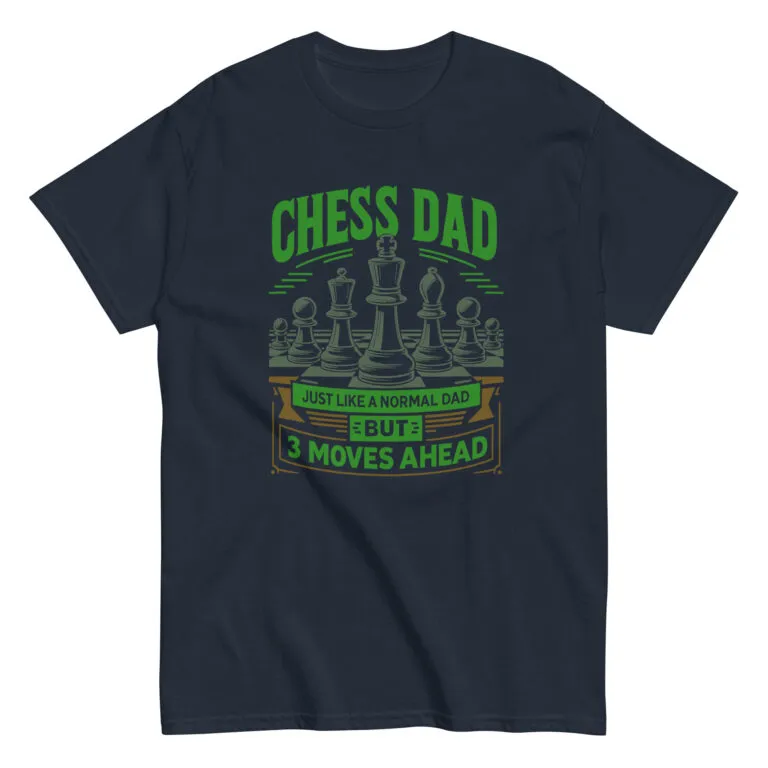 Navy t-shirt with 'Chess Dad' design