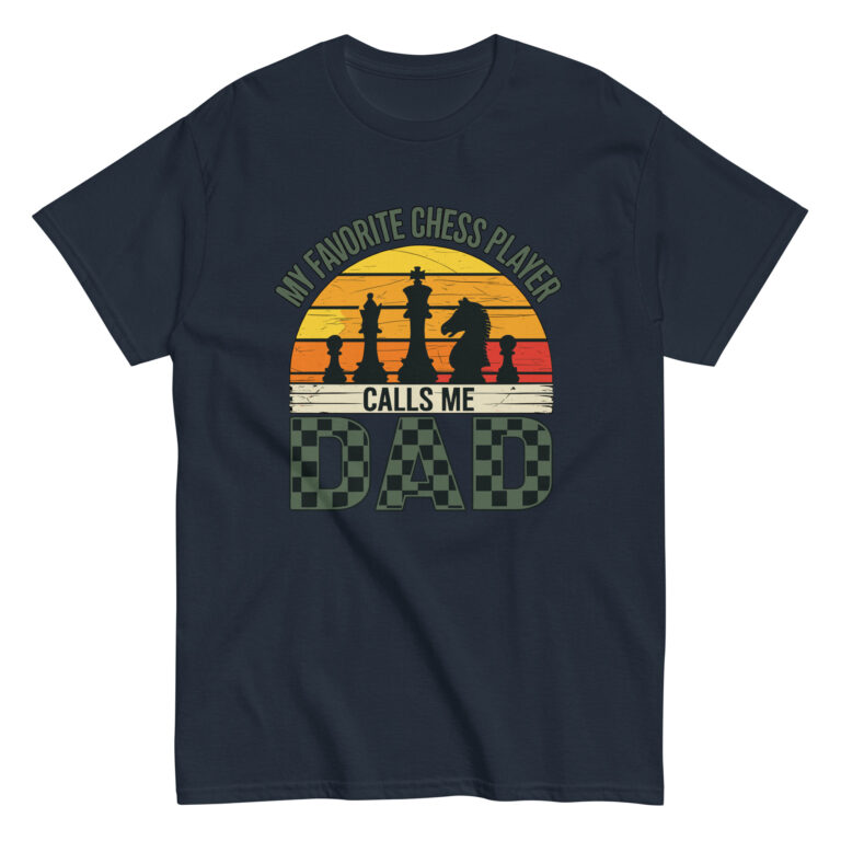 Chess-themed dad t-shirt with sunset background