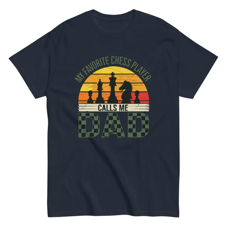 Chess-themed dad t-shirt with sunset background