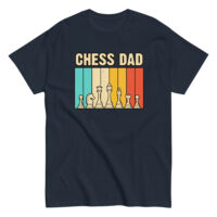 Chess Dad t-shirt with colorful chess pieces design.