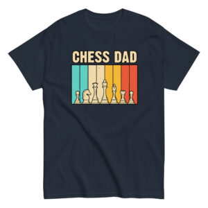 Chess Dad t-shirt with colorful chess pieces design.