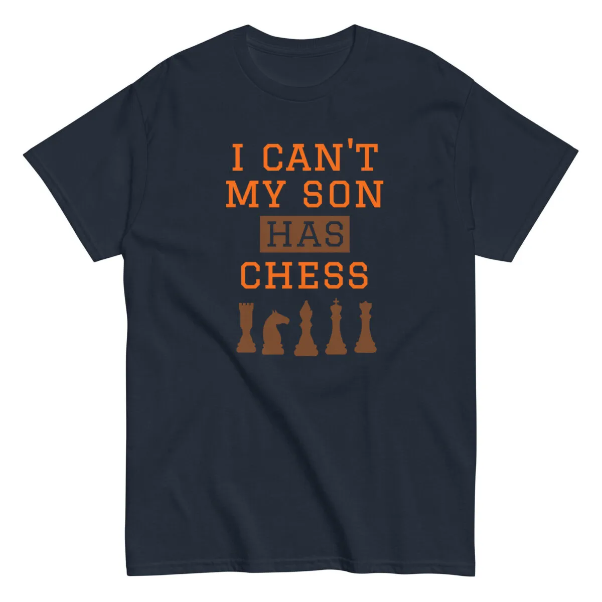 T-shirt with chess-themed text and pieces