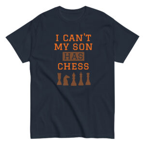 T-shirt with chess-themed text and pieces