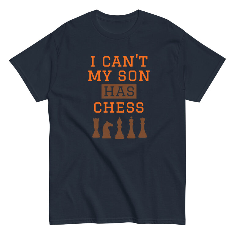 T-shirt with chess-themed text and pieces