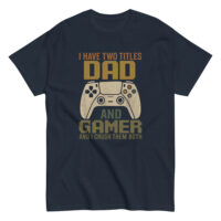 Gaming dad t-shirt with funny text and controller.