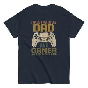 Gaming dad t-shirt with funny text and controller.