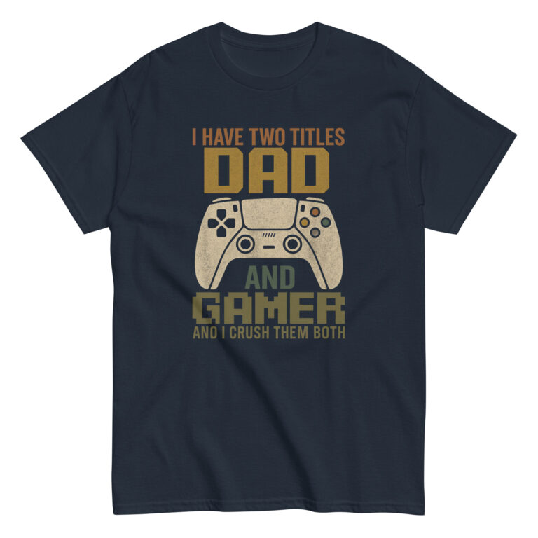 Gaming dad t-shirt with funny text and controller.