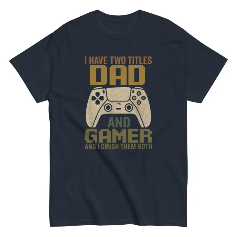 Gaming dad t-shirt with funny text and controller.