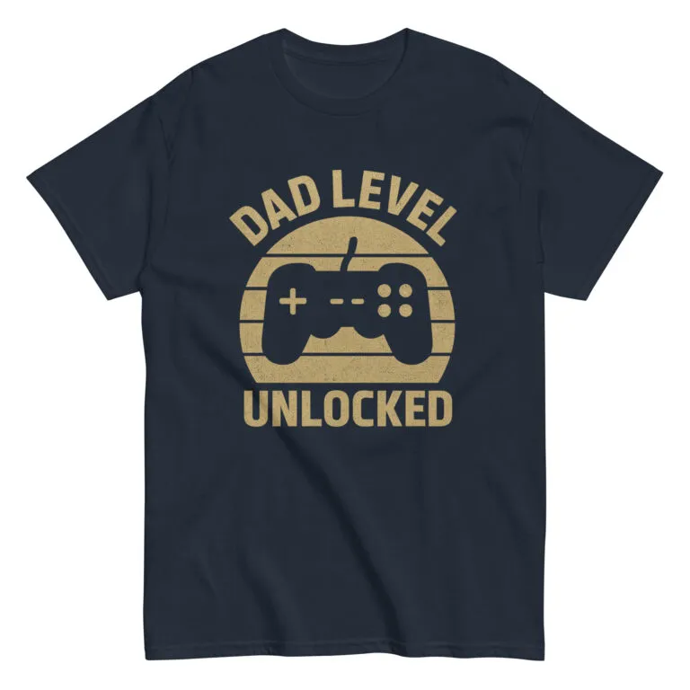 T-shirt with 'Dad Level Unlocked' and game controller