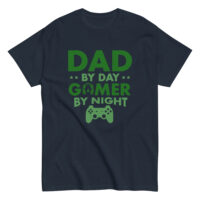 T-shirt with 'Dad by Day, Gamer by Night' slogan