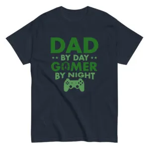 T-shirt with 'Dad by Day, Gamer by Night' slogan