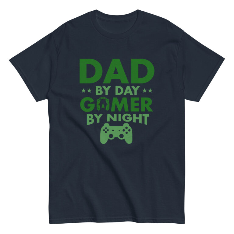 T-shirt with 'Dad by Day, Gamer by Night' slogan