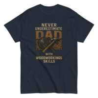Navy t-shirt with woodworking dad design.