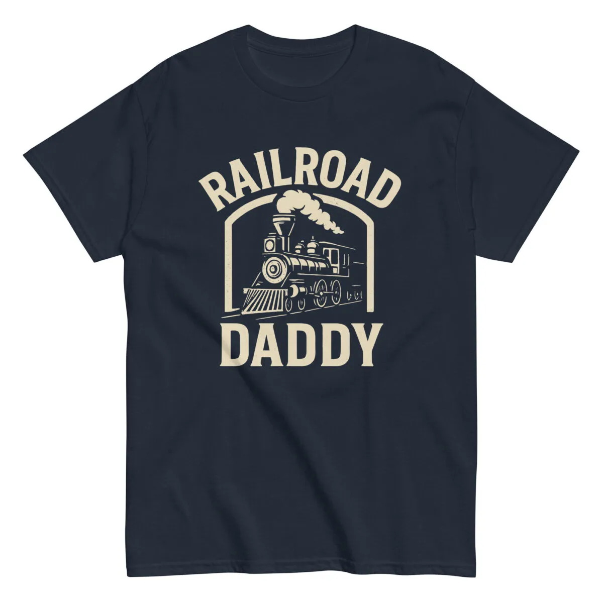 Railroad Daddy design on a dark t-shirt.