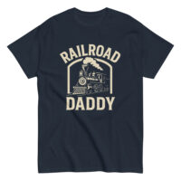 Railroad Daddy design on a dark t-shirt.