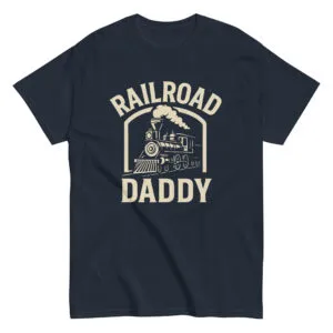 Railroad Daddy design on a dark t-shirt.