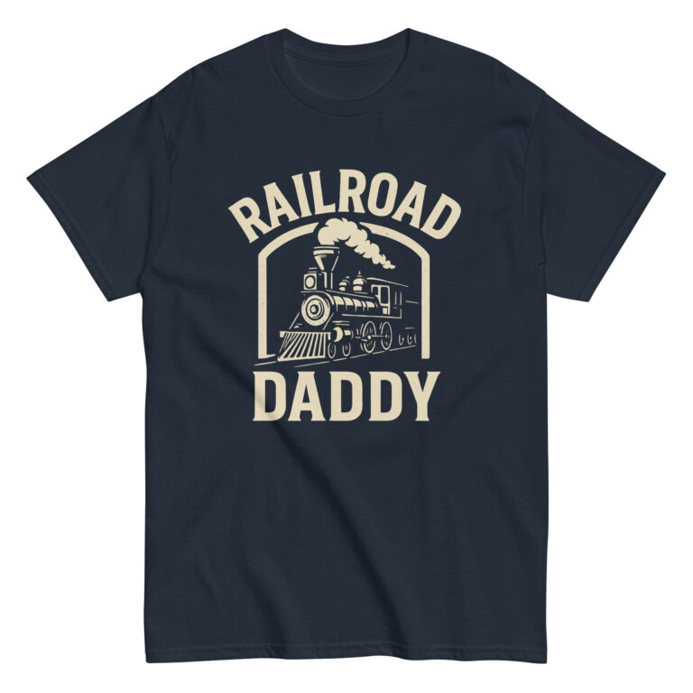 Railroad Daddy design on a dark t-shirt.
