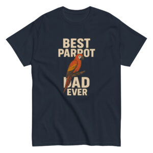 Navy shirt with parrot design, 'Best Parrot Dad.'