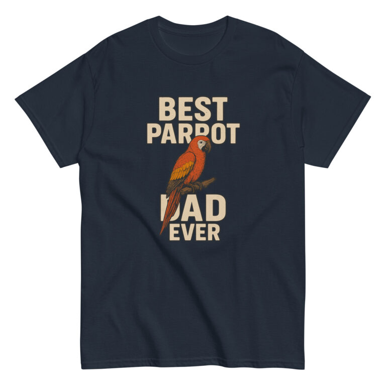 Navy shirt with parrot design, 'Best Parrot Dad.'