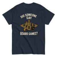 T-shirt with board games design and text.