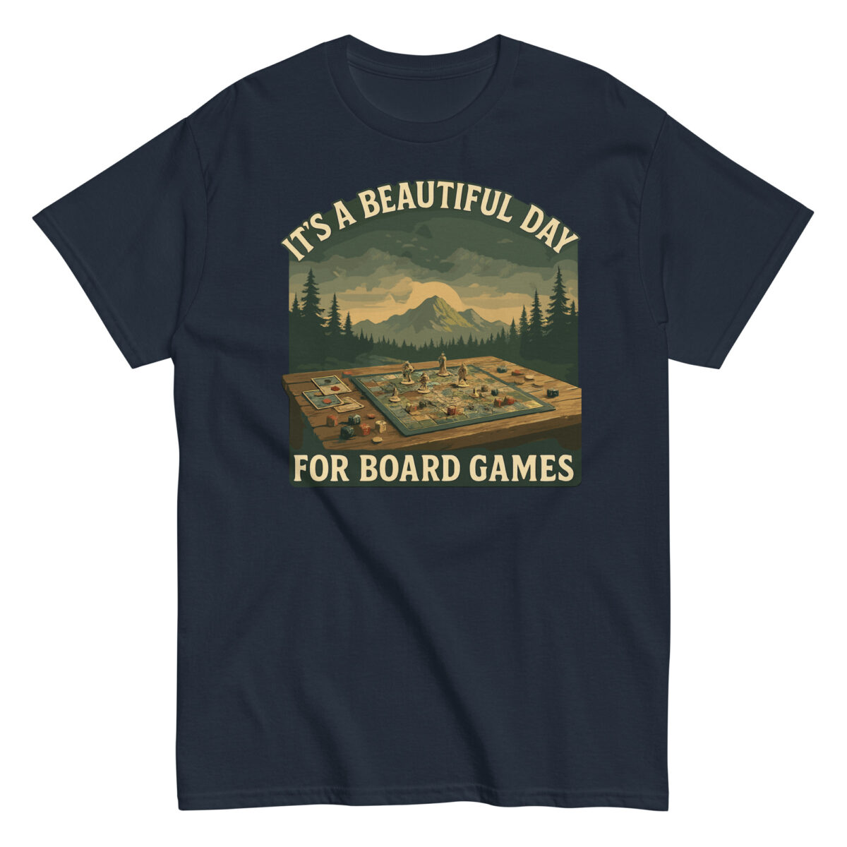 T-shirt with board game design and slogan.