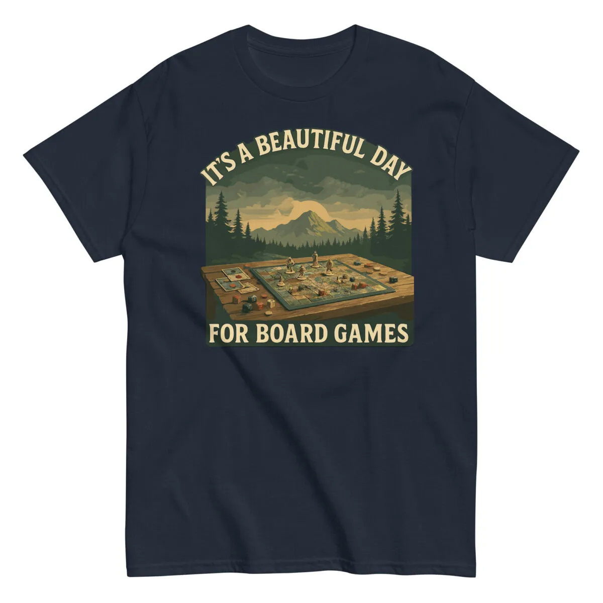 T-shirt with board game design and slogan.