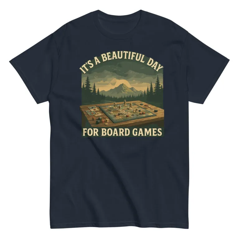 T-shirt with board game design and slogan.