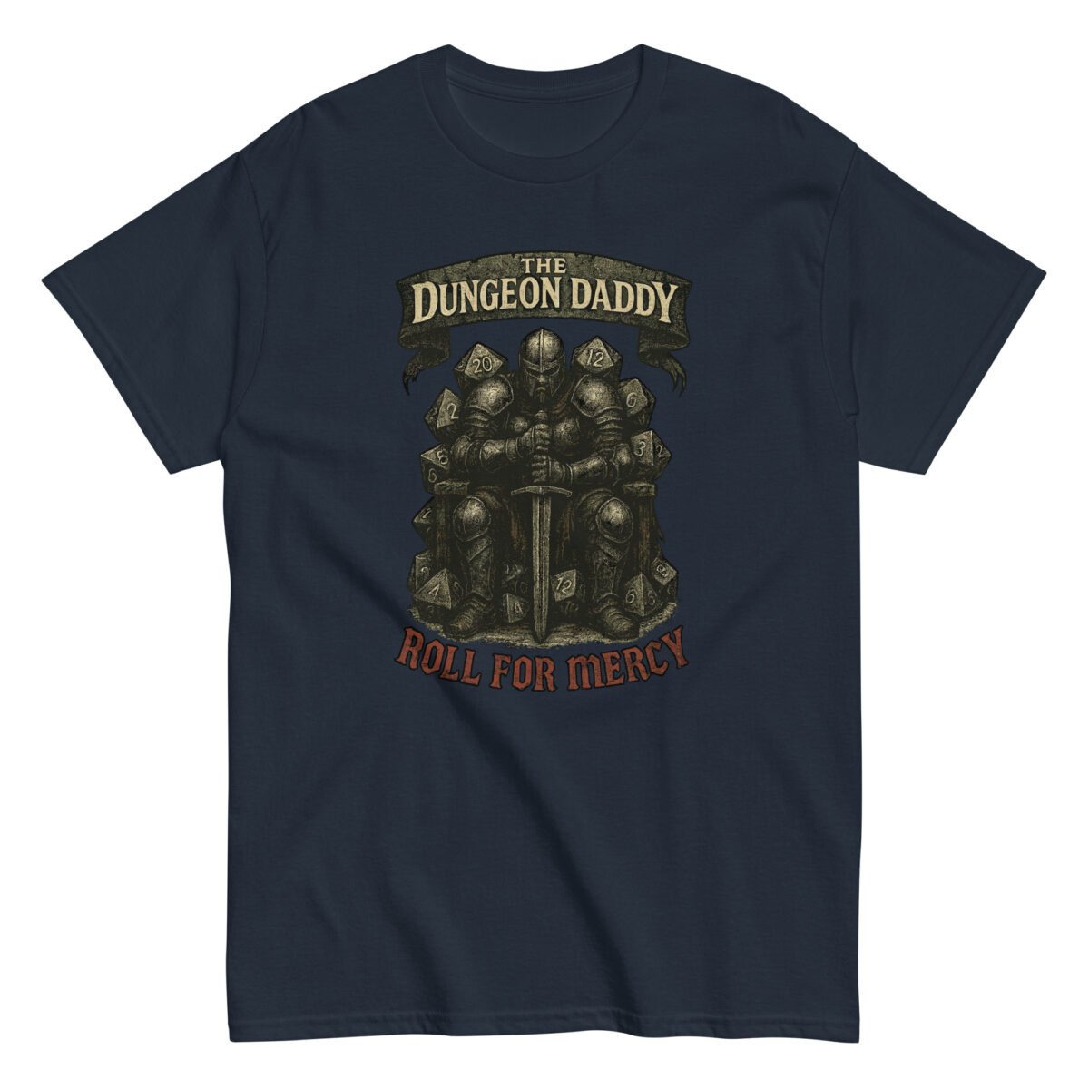 Dungeon Daddy t-shirt with armored knight design.