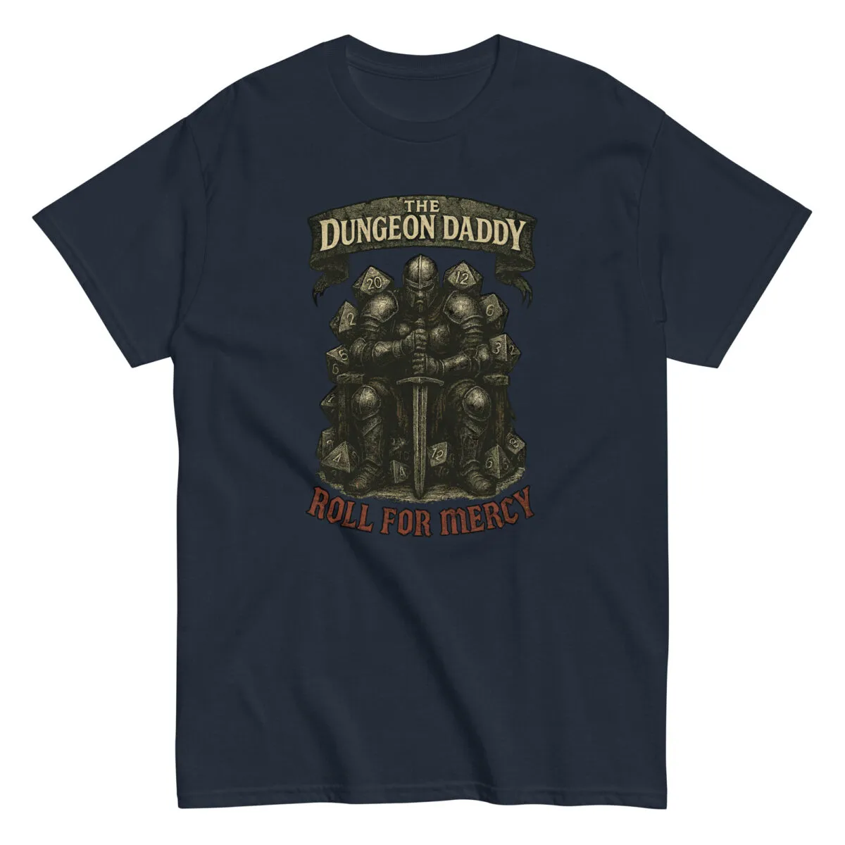Dungeon Daddy t-shirt with armored knight design.